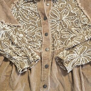 Tan Corduroy Jacket with White Lace Details